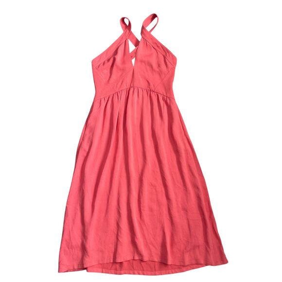 Reiss Orla Cross Front Halter Neck Midi Dress in Coral Pockets Size 10 - Picture 6 of 12